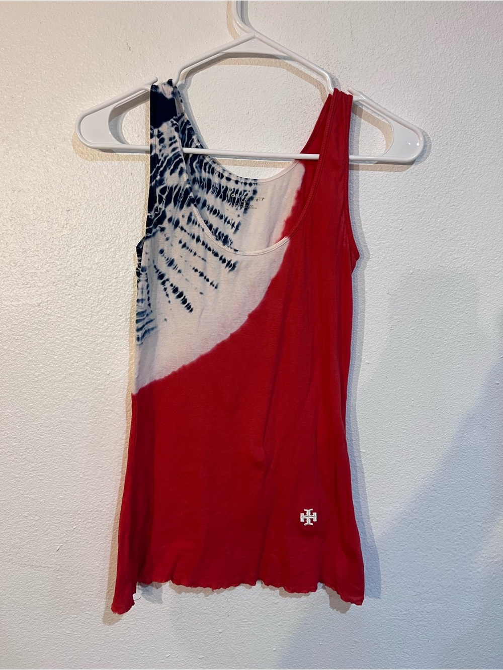 Tory Sport Tie-Dye Colorblock Scoop Neck Tank Top Red White Navy Blue Women's XS